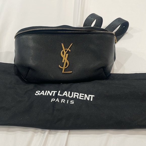 Saint Laurent Grain De Poudre Monogram Belt Bag Black - Picture 2 of 8